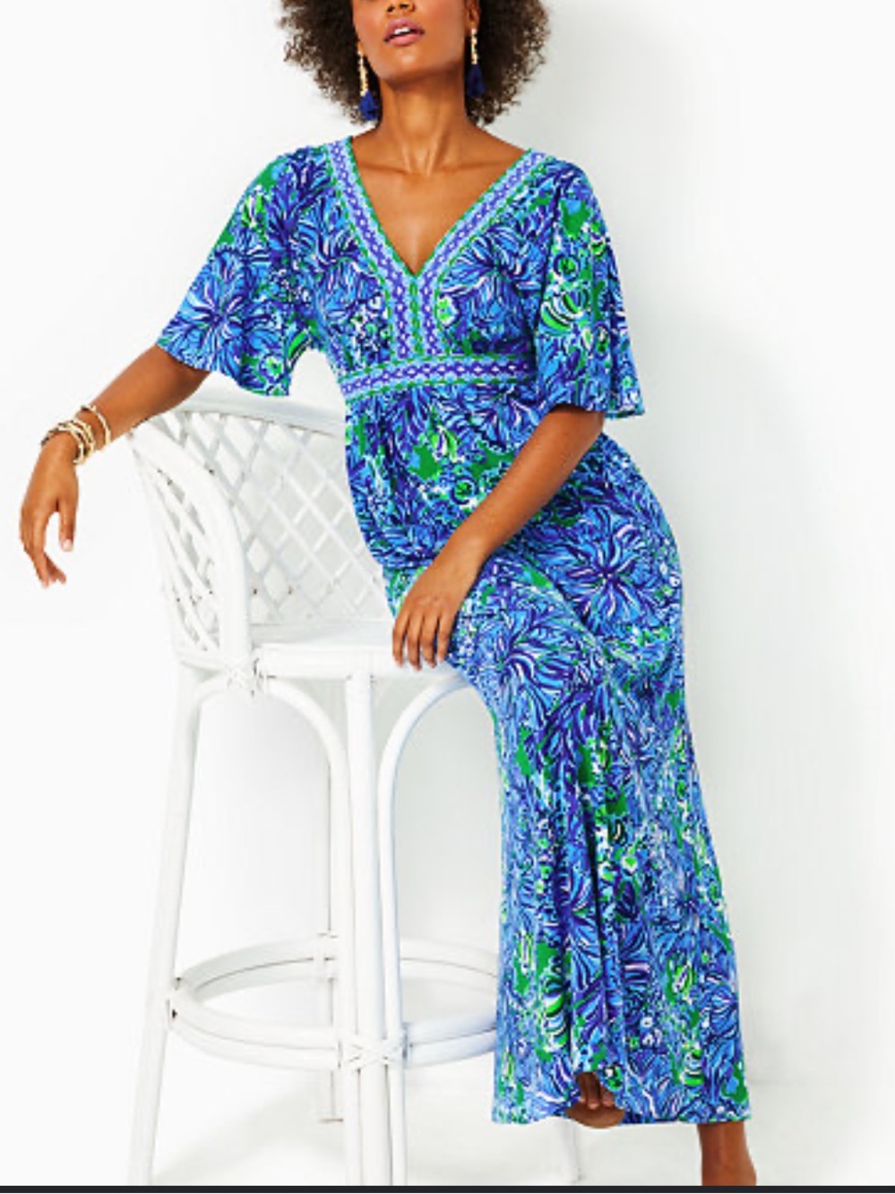 NWT Lilly Pulitzer Addison elbow sleeve maxi dress in Abaco blue In Turtle Awe